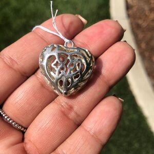 Vintage Sterling Silver 925 Puffy Swirls Heart Pendant , Puffed heart